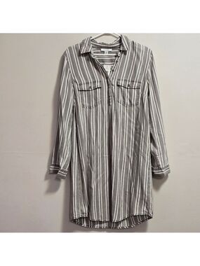 Pure Navy Striped Gray Shirt Dress Size S